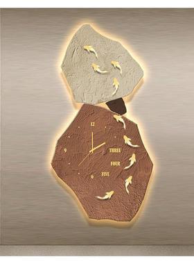 廊鱼图挂玄关装饰WCG画时钟挂墙走道挂画壁钟灯客厅过led发光灯画