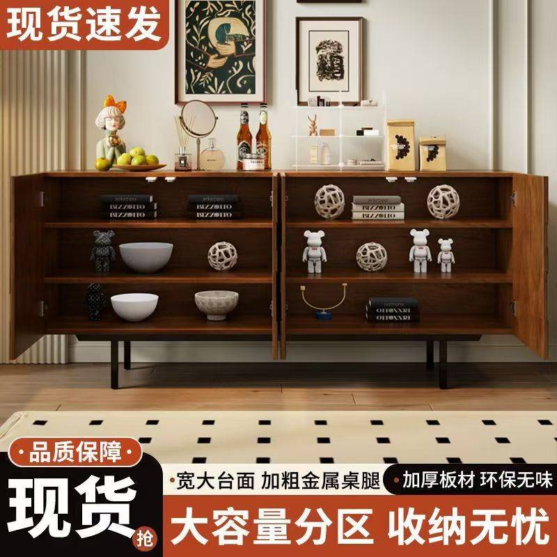 轻奢风边柜雕花餐边柜中古诧寂风储物电视柜黑橡木玄关柜轻奢高档