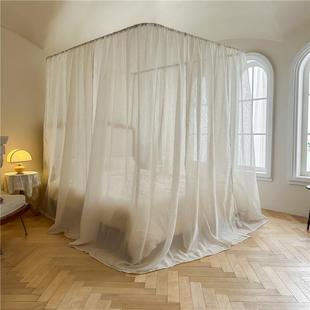 法式 亚麻易拆宫廷加蚊帐大空落地三开门床幔间公主风CDQ洗床帘蚊