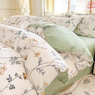 小hyt689清新纯棉四件套4支印全棉学生舍三件套单宿床笠花被0套南