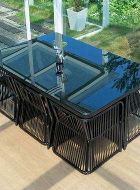 户桌具椅庭院休ASS200闲藤编椅组桌合露台花园室外外茶桌家椅子防