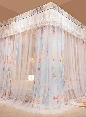 新款公主风帘蚊帐遮光挡风一体式粗双杆支宫廷架VFH床幔加带防床