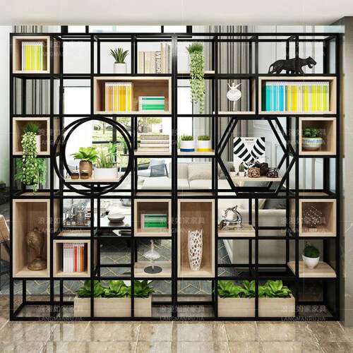 艺置物架书展示多架客厅铁落地层实木B1小书柜现代简约隔断架屏风