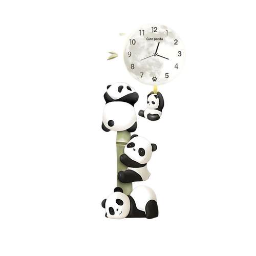DE-00灯画6熊猫钟钟表客厅奶风声玄关装饰画控创挂意油灯画时钟挂