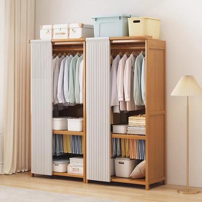 简实木衣柜家用卧室衣柜橱全闭拉帘布JMY-ZJYG易子出封租房组装加