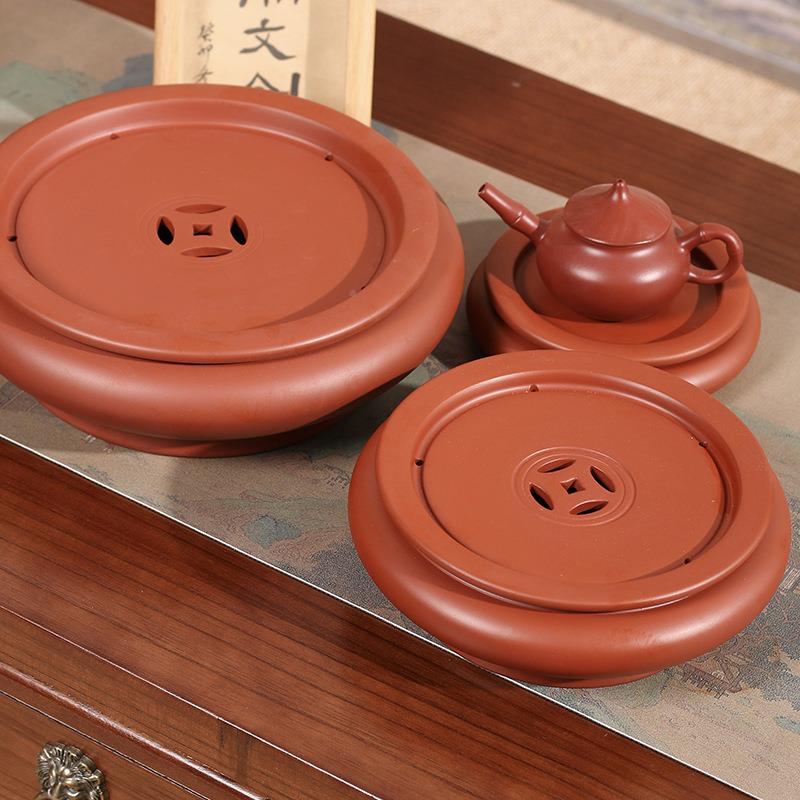 老安顺泥潮州具工夫茶盘储手水式红全工圆形家用CUL红茶船茶托茶