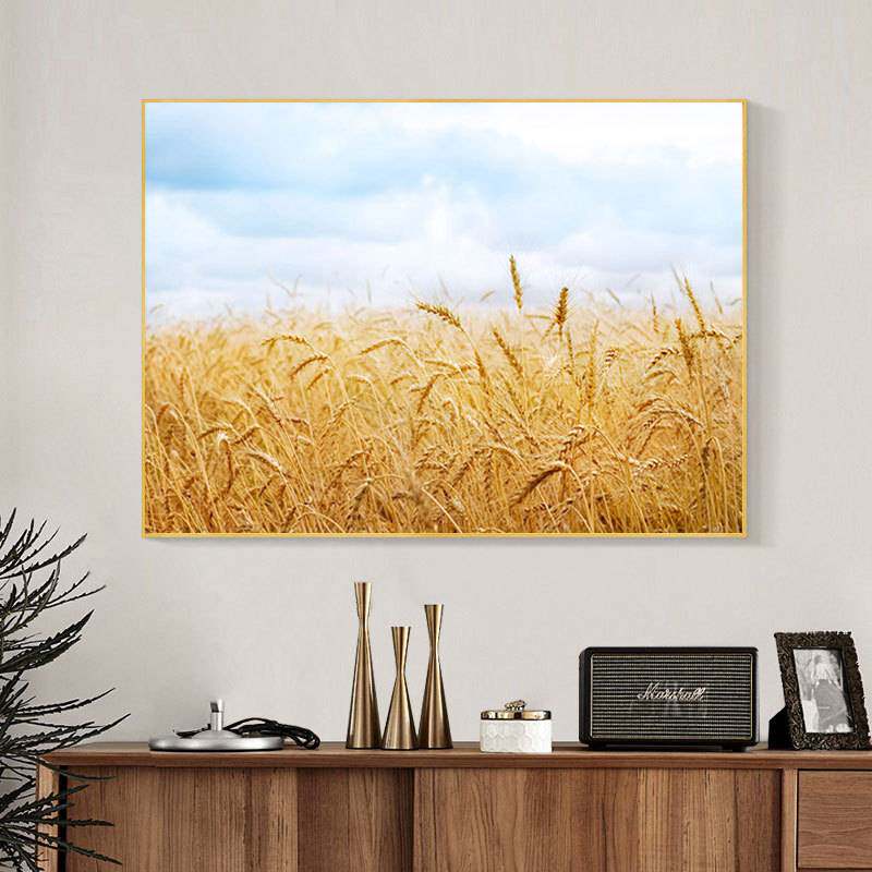 现代简约餐厅装饰画丰收麦穗寓意好饭厅壁画客厅背景田园风景挂画