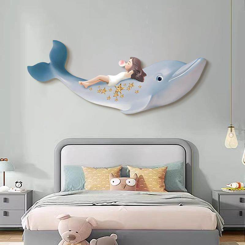 鲸鱼儿童KII公主房置装饰画带灯卡女通孩卧室挂画床头客布厅间背