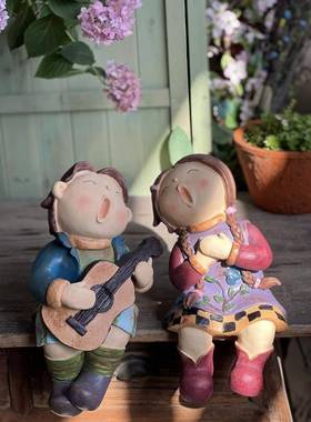 爱美式乡村人物摆件创意院装饰布置可娃娃雕塑t5667061庭外阳台花