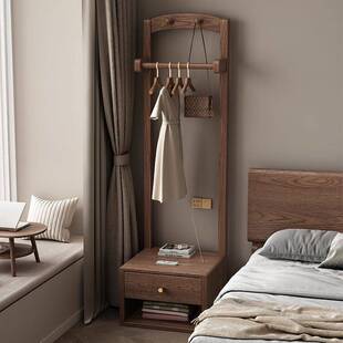 实木40cm衣帽架家用床头挂衣架床头柜一体客厅高颜值多功能收纳架