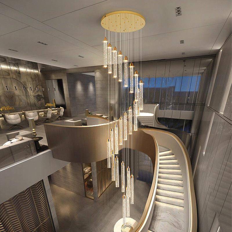 复式楼轻奢梯楼梯吊灯别墅挑空空客简厅灯中现代约楼间水晶长吊灯
