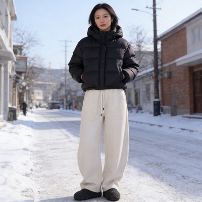 木笛加绒加厚窄版阔腿裤