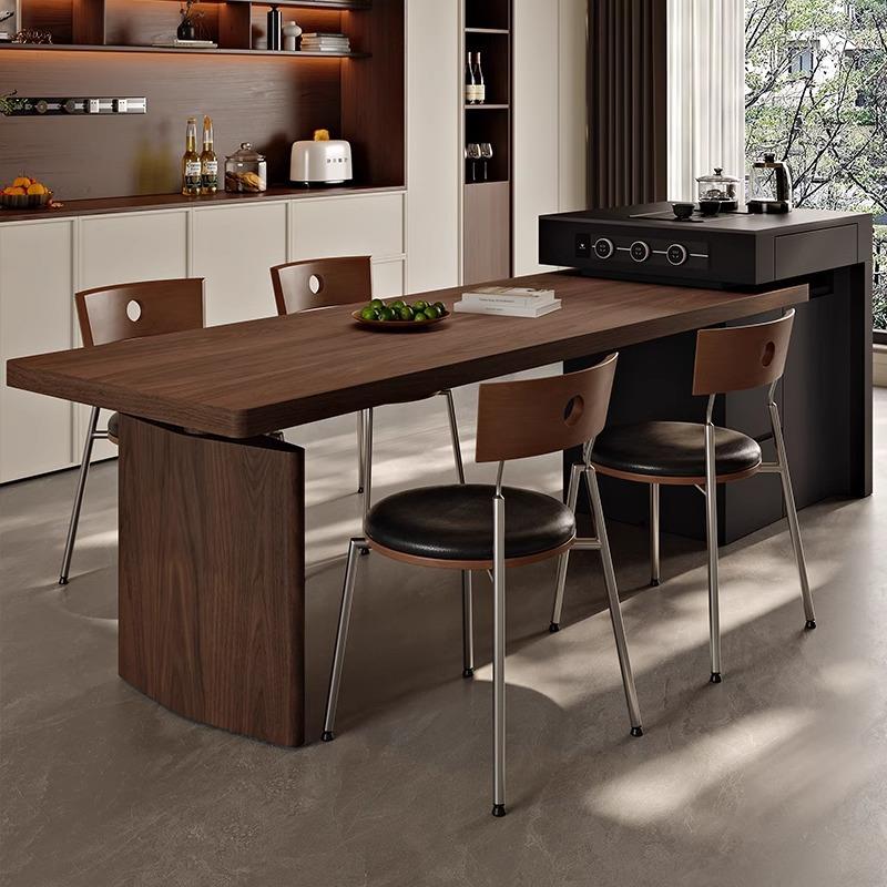 中古风黑胡桃实木多功能可泡茶伸缩岛台餐桌储物客厅厨房高端餐岛