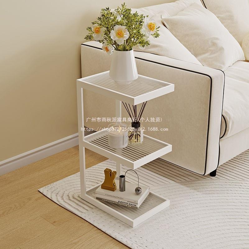 客厅沙发边几奶油风玻璃角几家用落地置物架极窄床头柜床边置物架