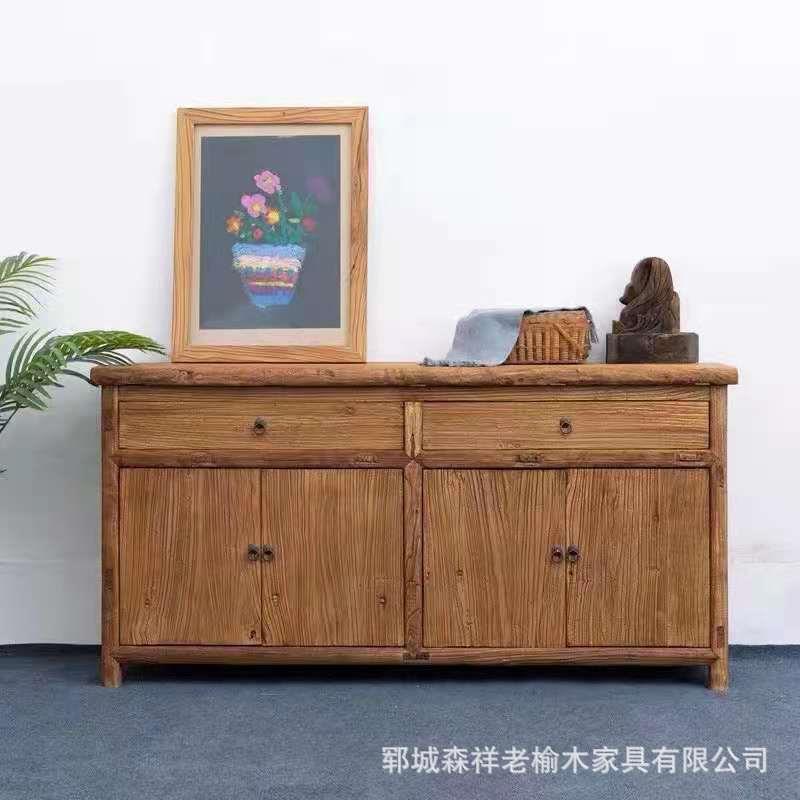 老榆木餐边柜实木新中式储物收纳电视柜碗酒柜子入户复古简约家居