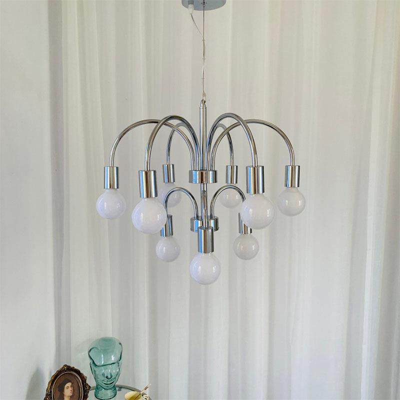 北欧简约中古铁艺金属古铜拉丝铬色多头客餐厅样板间咖啡厅网红灯