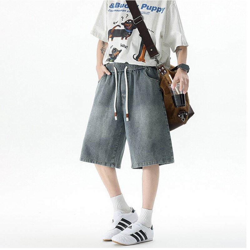 星空纹夏日牛仔短裤男美式复古抽绳直筒裤子宽松透气运动五分中裤,男装,短裤,淘宝优惠券,粉丝福利购,淘宝优惠卷