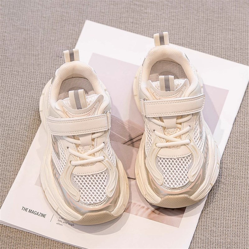 真皮女童运动鞋2025年春秋新款儿童鞋子单网夏季透气老爹鞋男双网