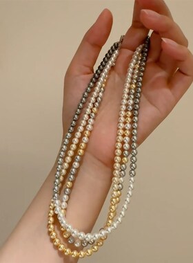 素雅随性金色渐变灰色渐变金色混采珠串5mm珍珠万能扣项链女925银