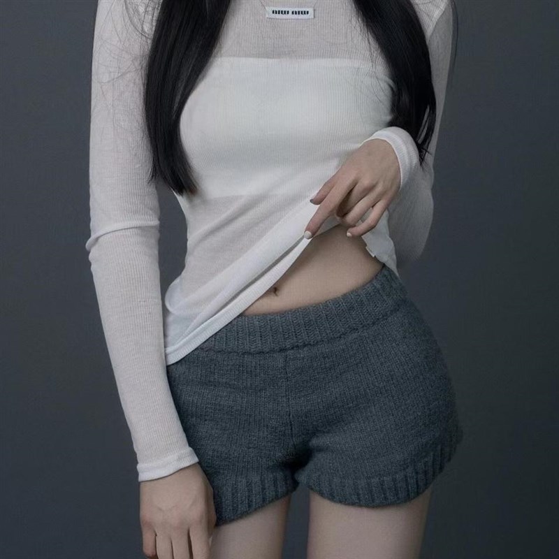 韩系辣妹短款松紧腰阔腿靴裤女2025春季新款遮跨显瘦休闲针织短裤