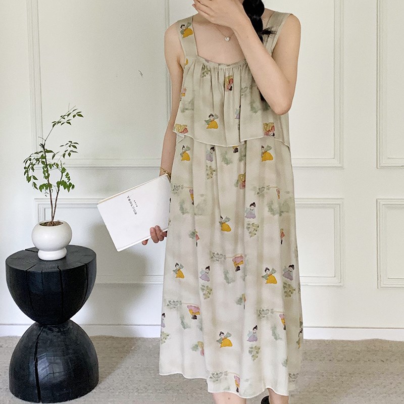 夏季宽吊带人造棉睡裙女2024睡裙