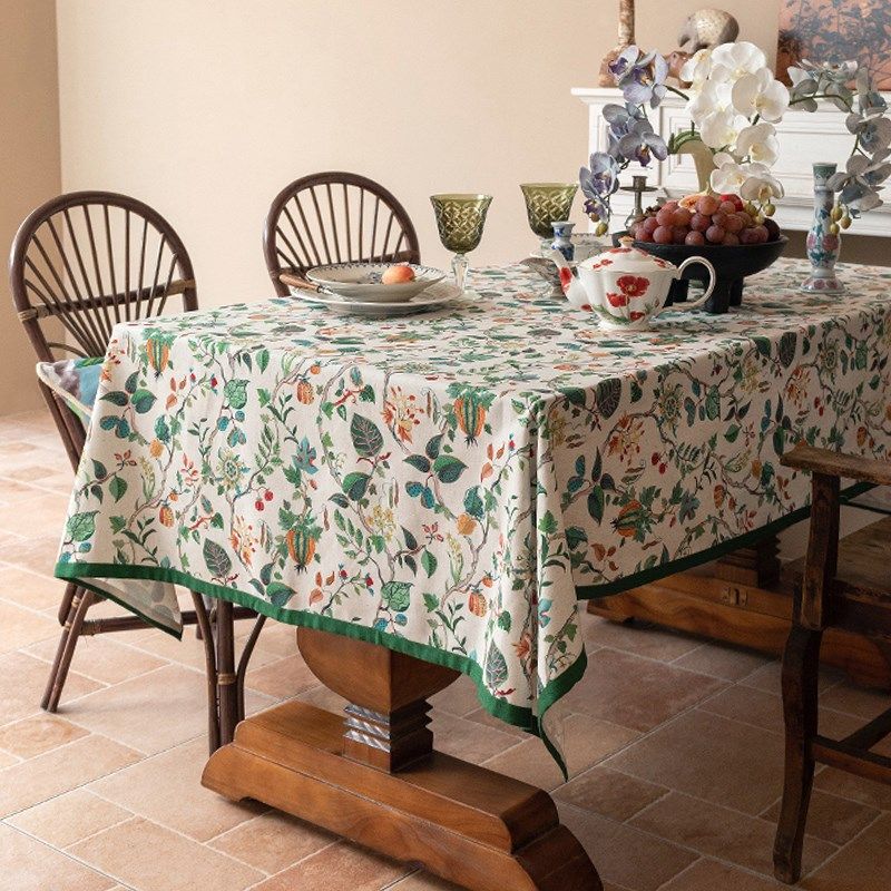 亚麻桌布防水餐桌布艺美式田园风花卉小清新茶几布新中式台布绿色,居家布艺,桌布,淘宝优惠券,粉丝福利购,淘宝优惠卷