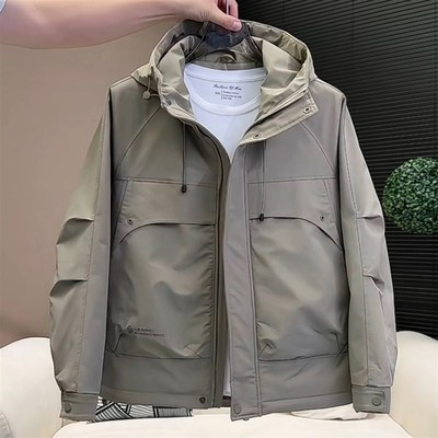 2025春季新款男士连帽宽松棉衣外套时尚流行防风加厚夹棉冲锋衣男
