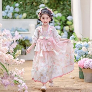 汉服女童夏季 儿童中国风重工刺绣襦裙女孩古风超仙连衣裙 2025新款