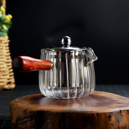 厂家供应侧把玻璃公道杯茶漏套装 大小号茶海加厚耐热木把公道杯