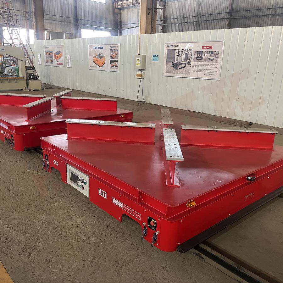 智能超长管件车间物料转运轨道平车双车联动10吨遥控电动搬运台