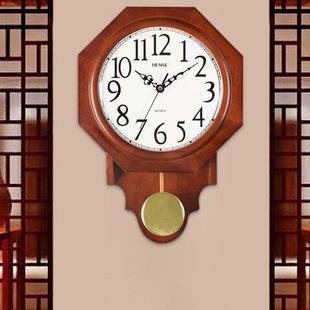 汉时钟表八角挂钟创意中式家用静音时钟客厅摆钟老式简约挂表HP17