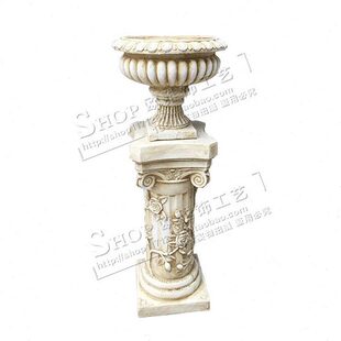 欧式复古罗马柱花盆别墅走廊路引厚重浮雕玫瑰花柱子庭院种植摆件
