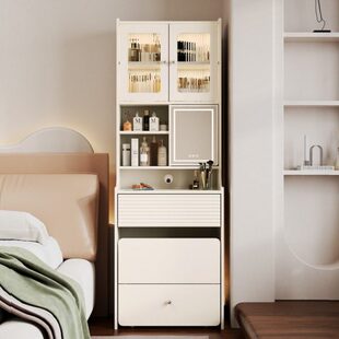 迷你床头柜化妆台一体40公分奶油风轻奢小户型卧室梳妆台桌收纳柜
