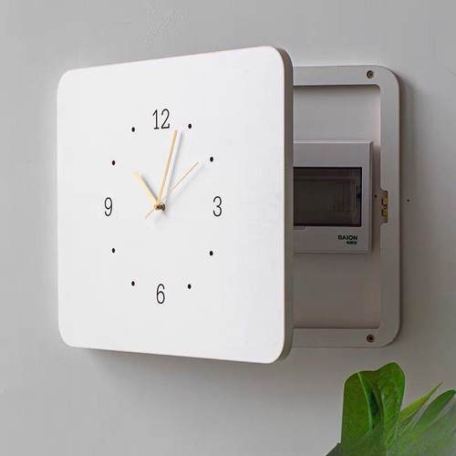 感简约装饰画电表箱北欧带钟表挂钟挂画遮挡时钟客厅免打孔