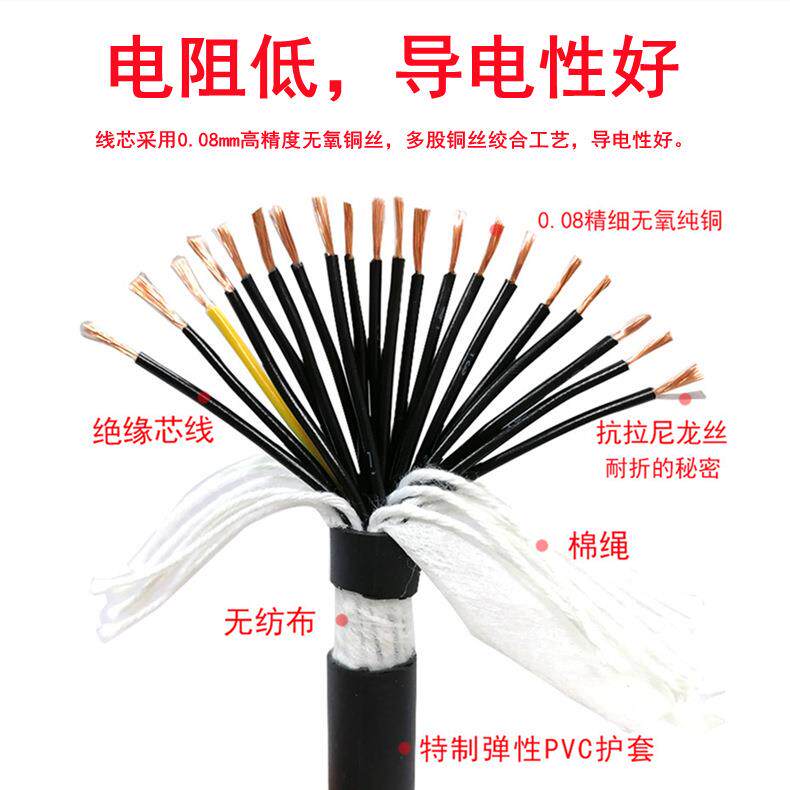 TRVV10 12 14 16芯*0.75 1mm自动化设备黑色高柔耐油寒拖链电缆线