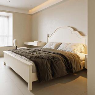 美式白色实木床现代简约1.8米法式双人主卧高箱储物公主女孩床