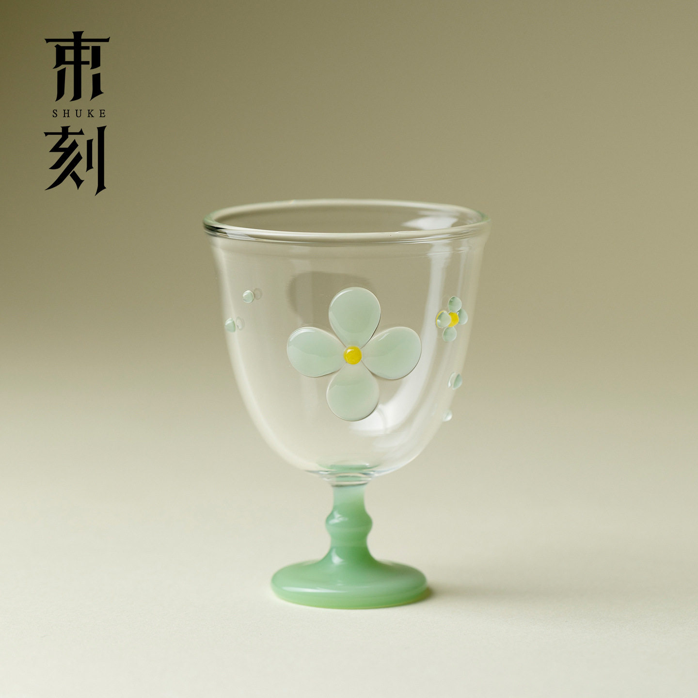 束刻花屿精致玻璃高足主人杯高颜值铃兰茶杯品茗个人专用单杯