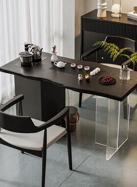 黑色新中式阳台茶台高端原木小岛台茶盘精灵舒适椅组合