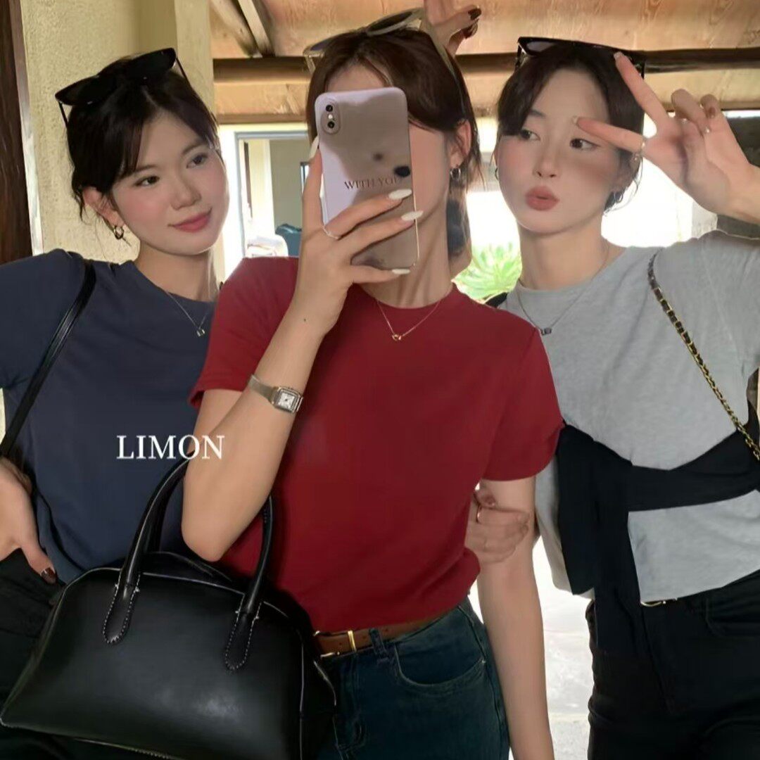 美式正肩短袖t恤女夏季2026新款欧货洋气高腰显瘦上衣女短款半袖