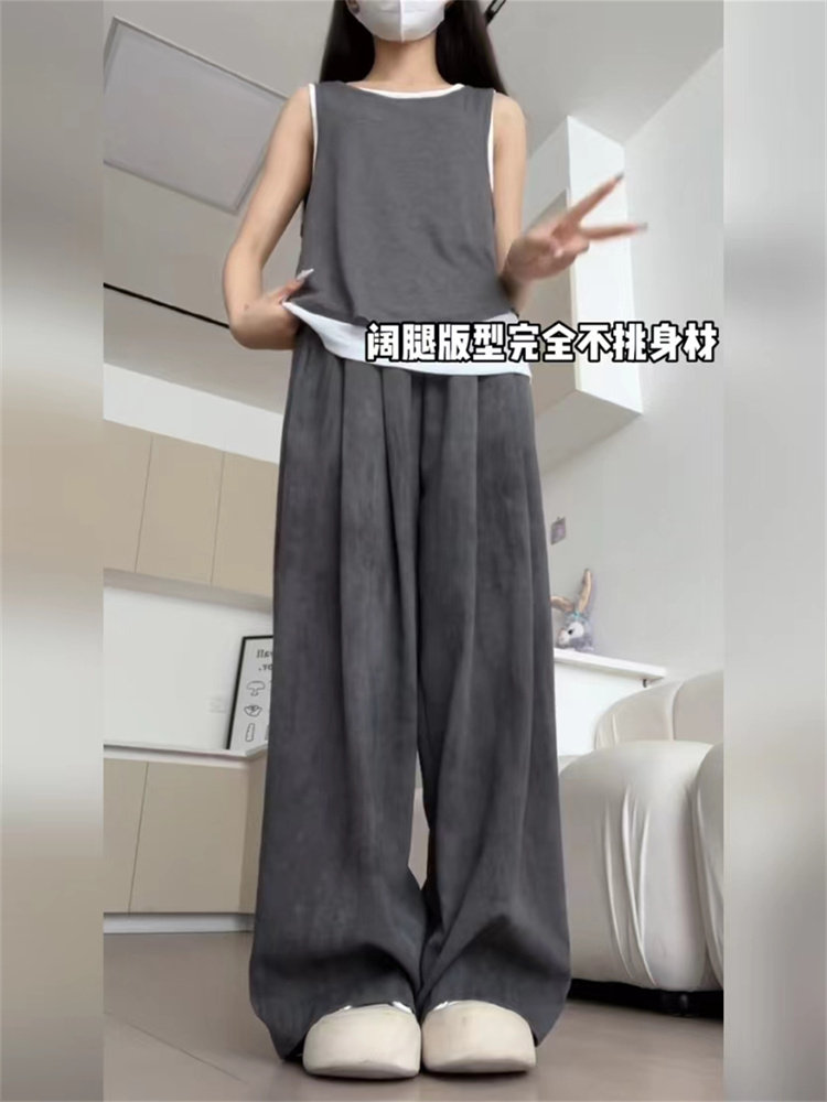 灰色阔腿裤女夏薄款2024新款高腰垂感休闲显瘦棉麻扎染冰丝山本裤,女装/女士精品,大码裤装,淘宝优惠券,粉丝福利购,淘宝优惠卷