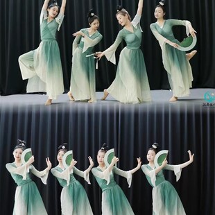 入莲间舞蹈演出服儿童醉清波绿萝裙纱衣套装春行图古典练功表演服