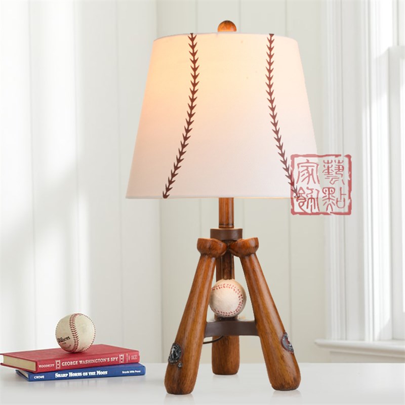 美式创意温馨客厅男孩儿童房卧室床头台灯 可爱棒球复古装饰台灯