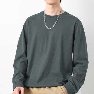 全棉秋衣 宽松潮流秋冬内搭纯色打底衫 260g美式 重磅纯棉t恤男长袖