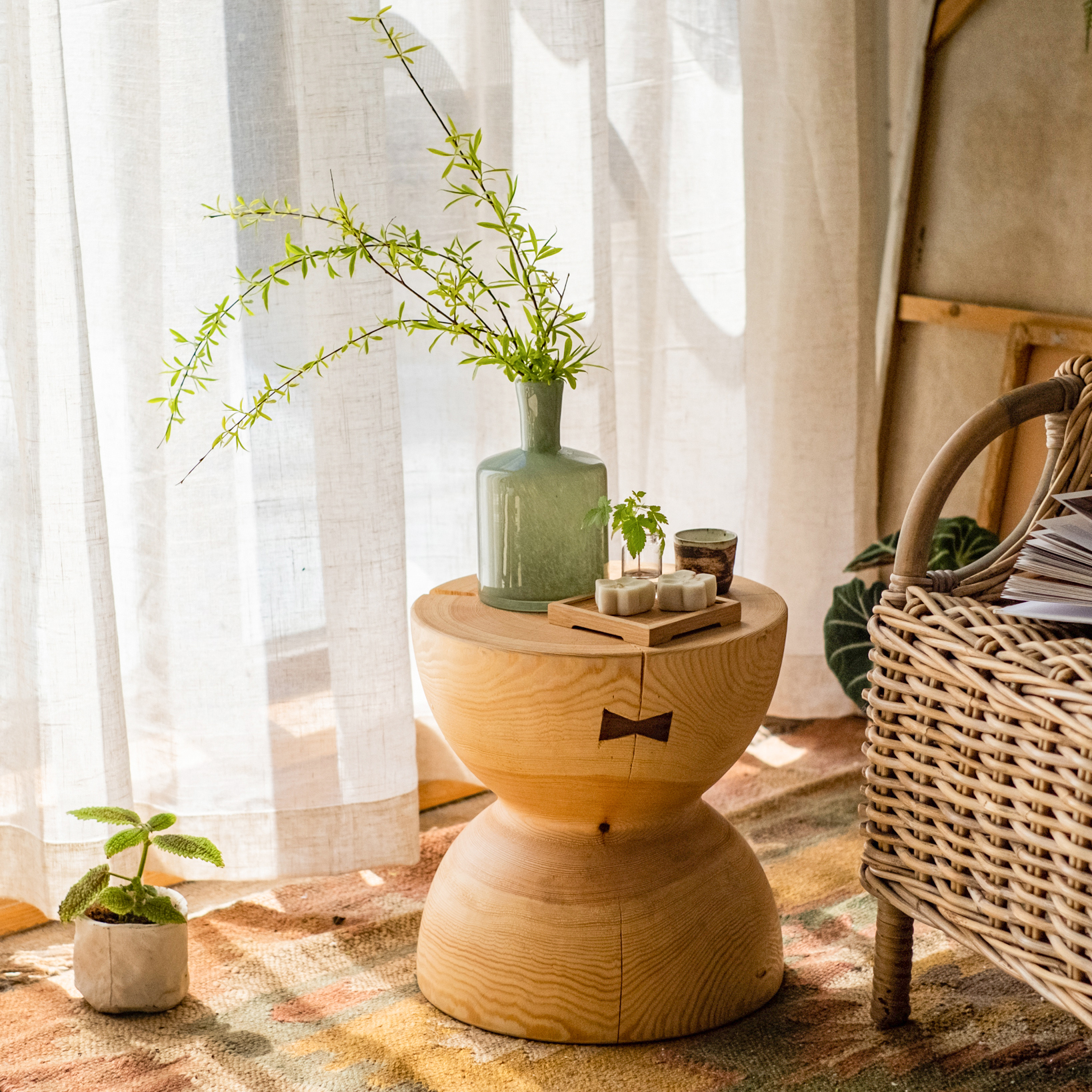木墩凳实木茶几床头柜花架底座木桩根雕矮凳换鞋凳侘寂风木头墩子
