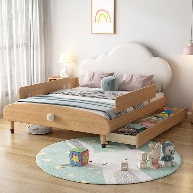 云朵儿童床男孩1.5简约现代儿童房公主床女孩1米2单人床实木护栏