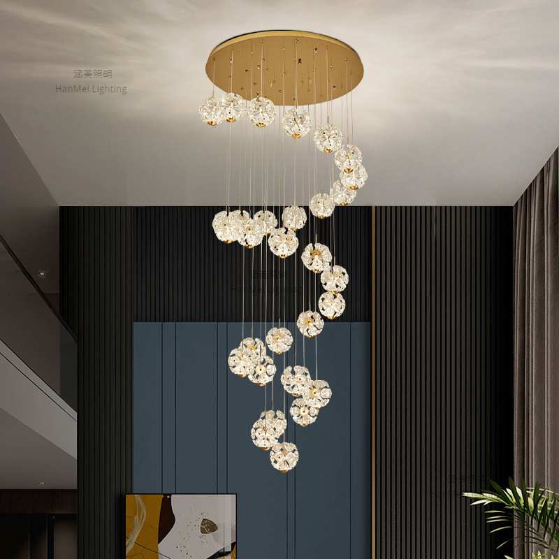 楼梯吊灯loft后现代轻奢水晶2023新款别墅公寓挑空复式楼长吊灯