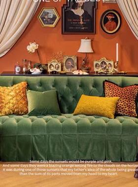 轻奢法式复古绿色丝绒布艺拉扣别墅客厅装饰双三人沙发设计师艺术