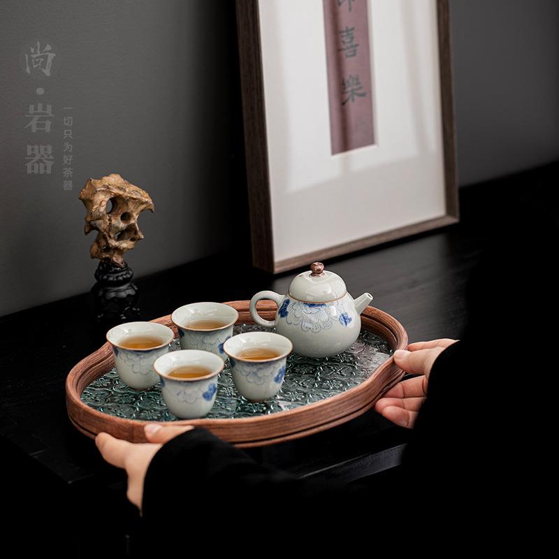 陶瓷家用一壶二杯干泡盘套装复古青花手绘茶壶茶杯全套泡茶器