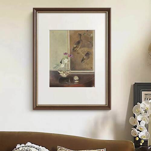 静物挂画法式中国风客厅装饰画中古风书房玄关壁画卧室实木挂画