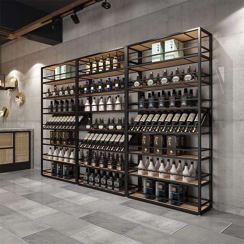 工业风红酒架酒吧商用铁艺酒柜酒庄置物架葡萄啤酒落地展示柜带灯